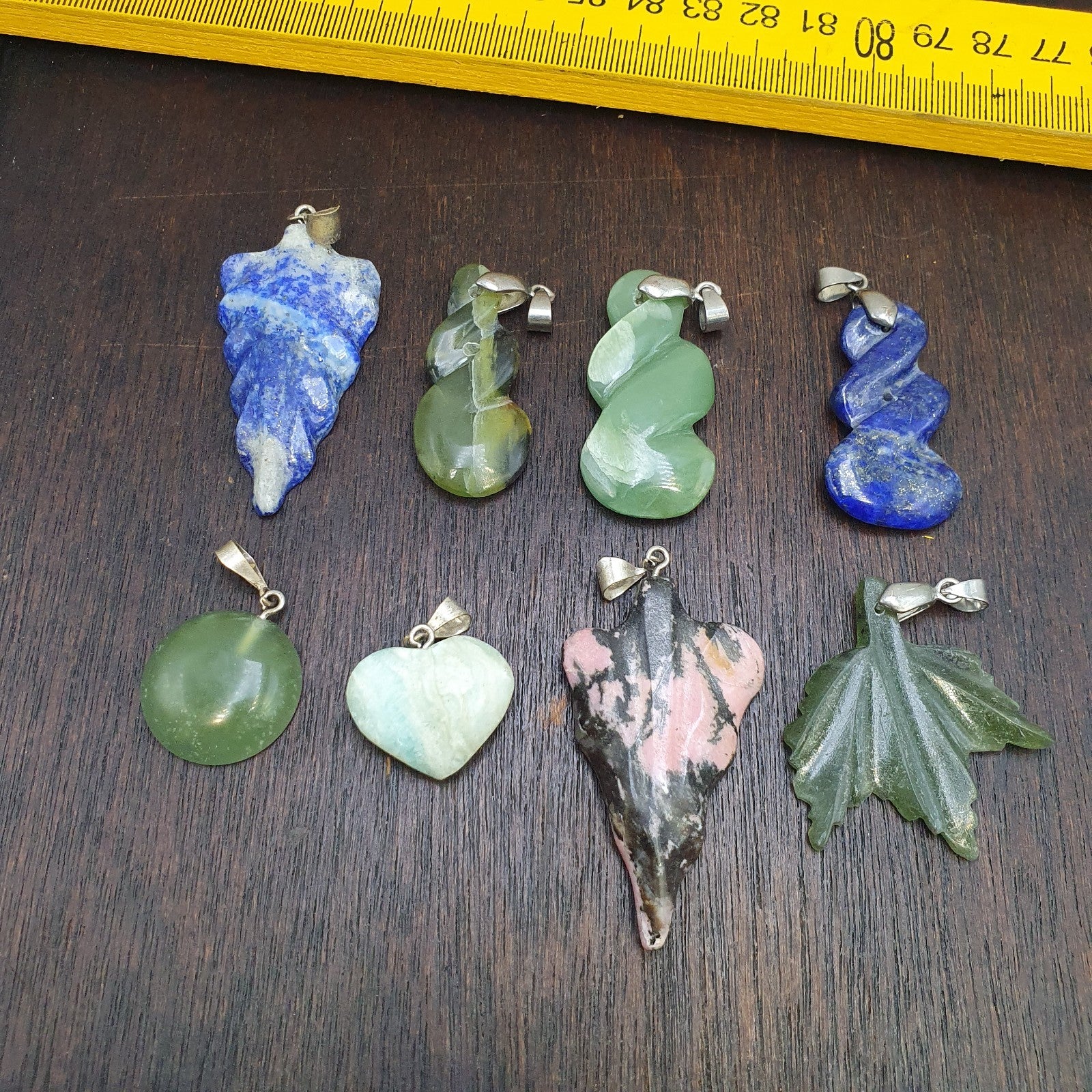 Lot 8 Pendants Lapis lazuli, Jade, jasper, hand carved Pendants necklace