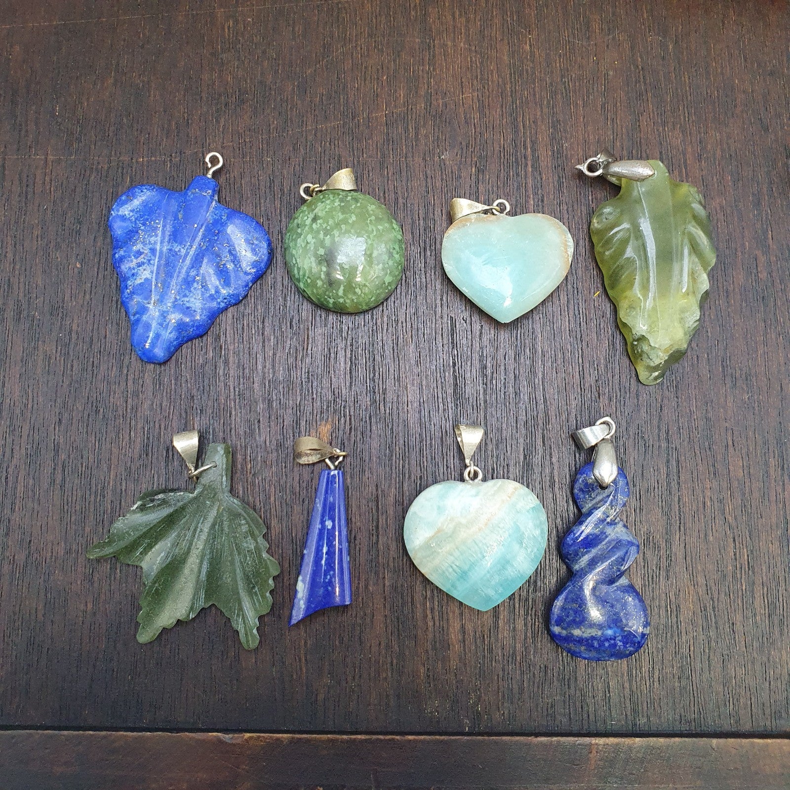 Lot 8 Pendants Lapis lazuli, Jade, jasper, hand carved Pendants necklace