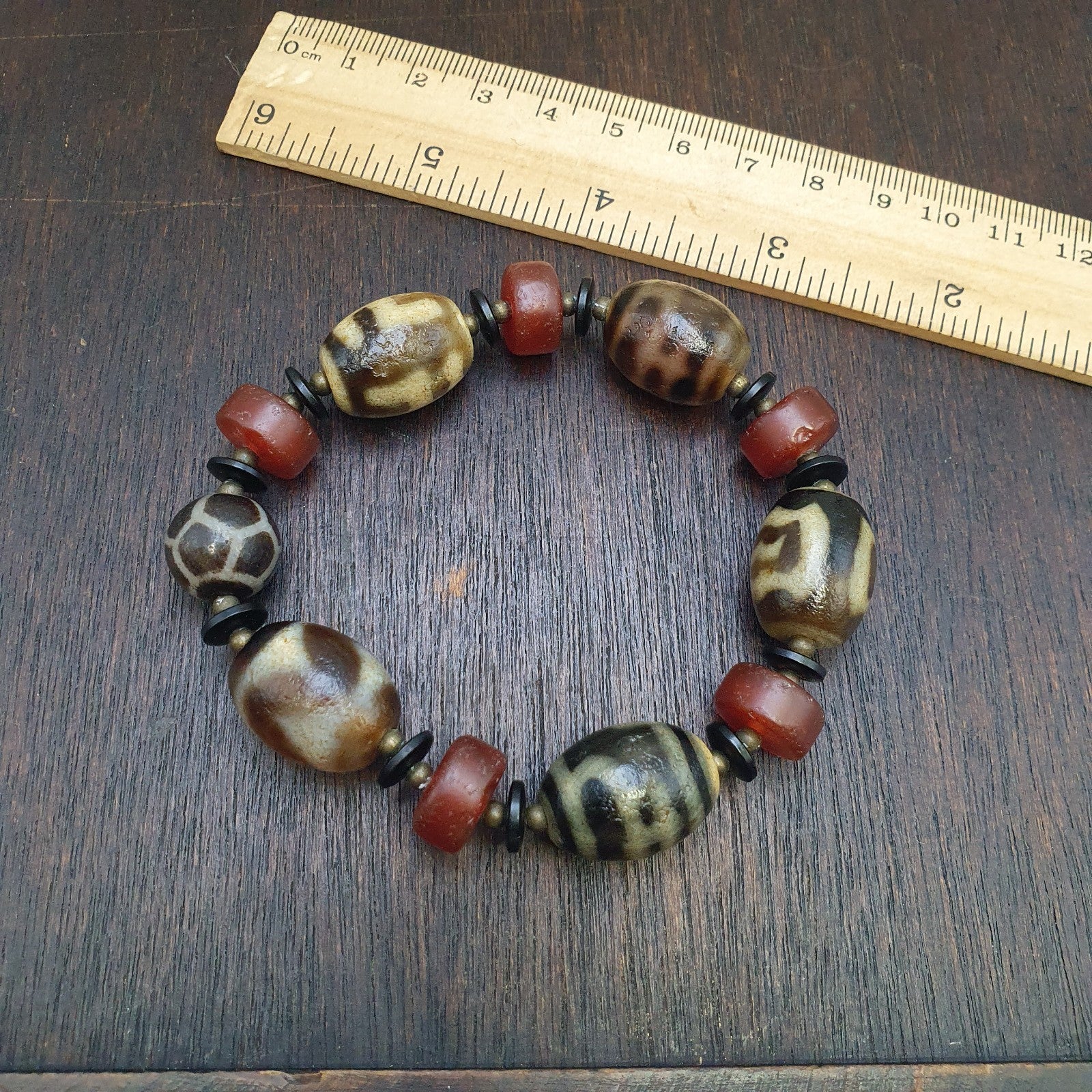 Tibetan dzi beads & Carnelian Beads old amulet Agate Vintage Tibet Bracelet