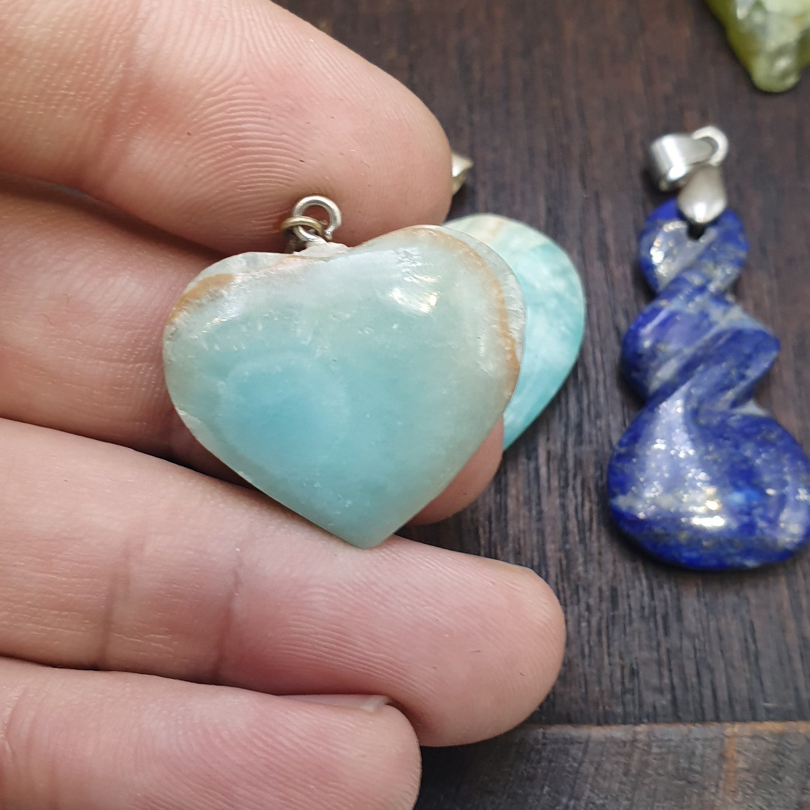 Lot 8 Pendants Lapis lazuli, Jade, jasper, hand carved Pendants necklace