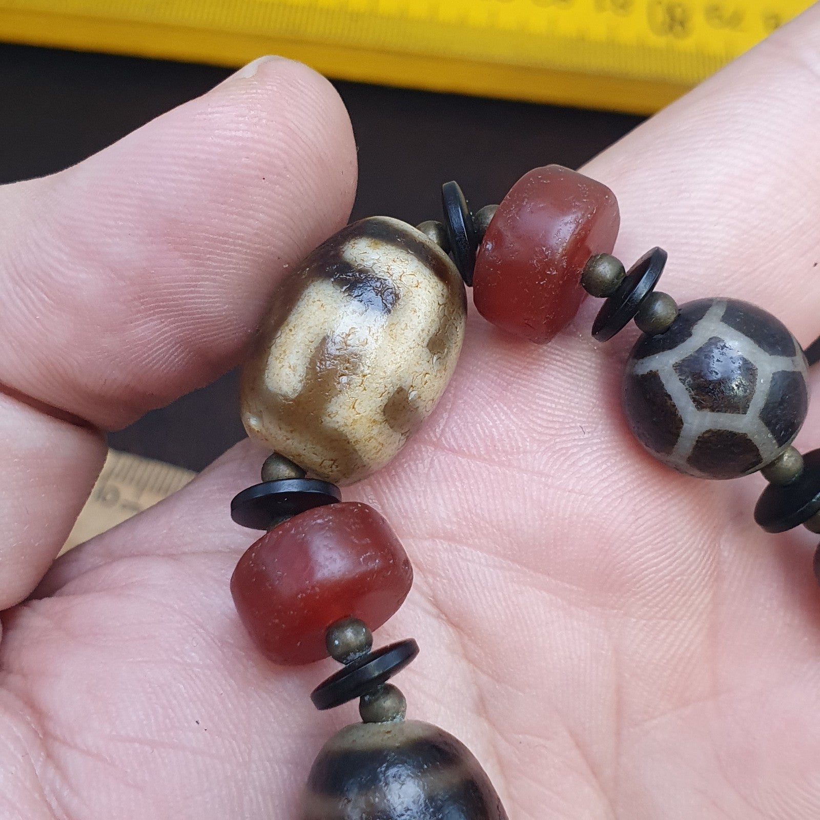 Tibetan dzi beads & Carnelian Beads old amulet Agate Vintage Tibet Bracelet