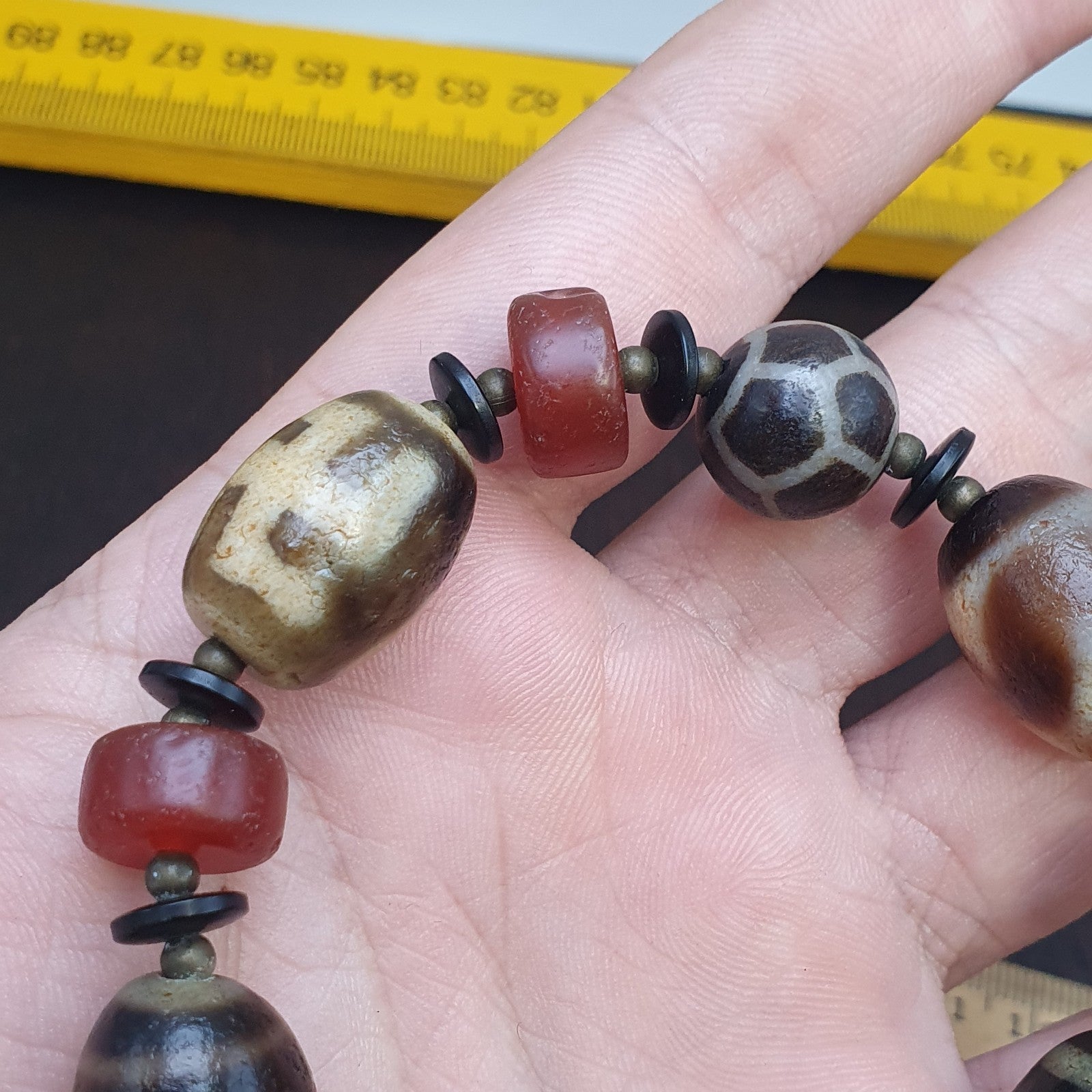 Tibetan dzi beads & Carnelian Beads old amulet Agate Vintage Tibet Bracelet