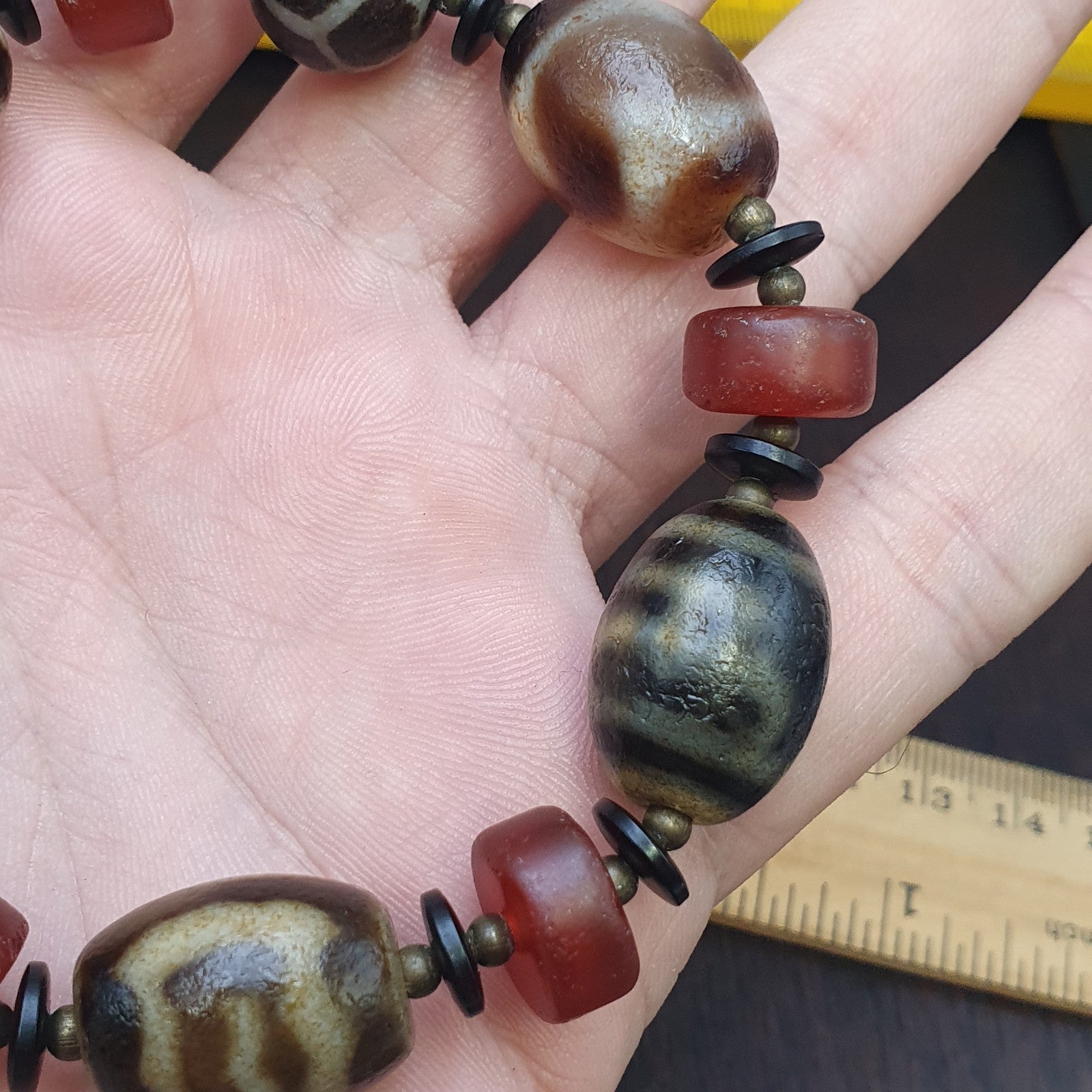 Tibetan dzi beads & Carnelian Beads old amulet Agate Vintage Tibet Bracelet