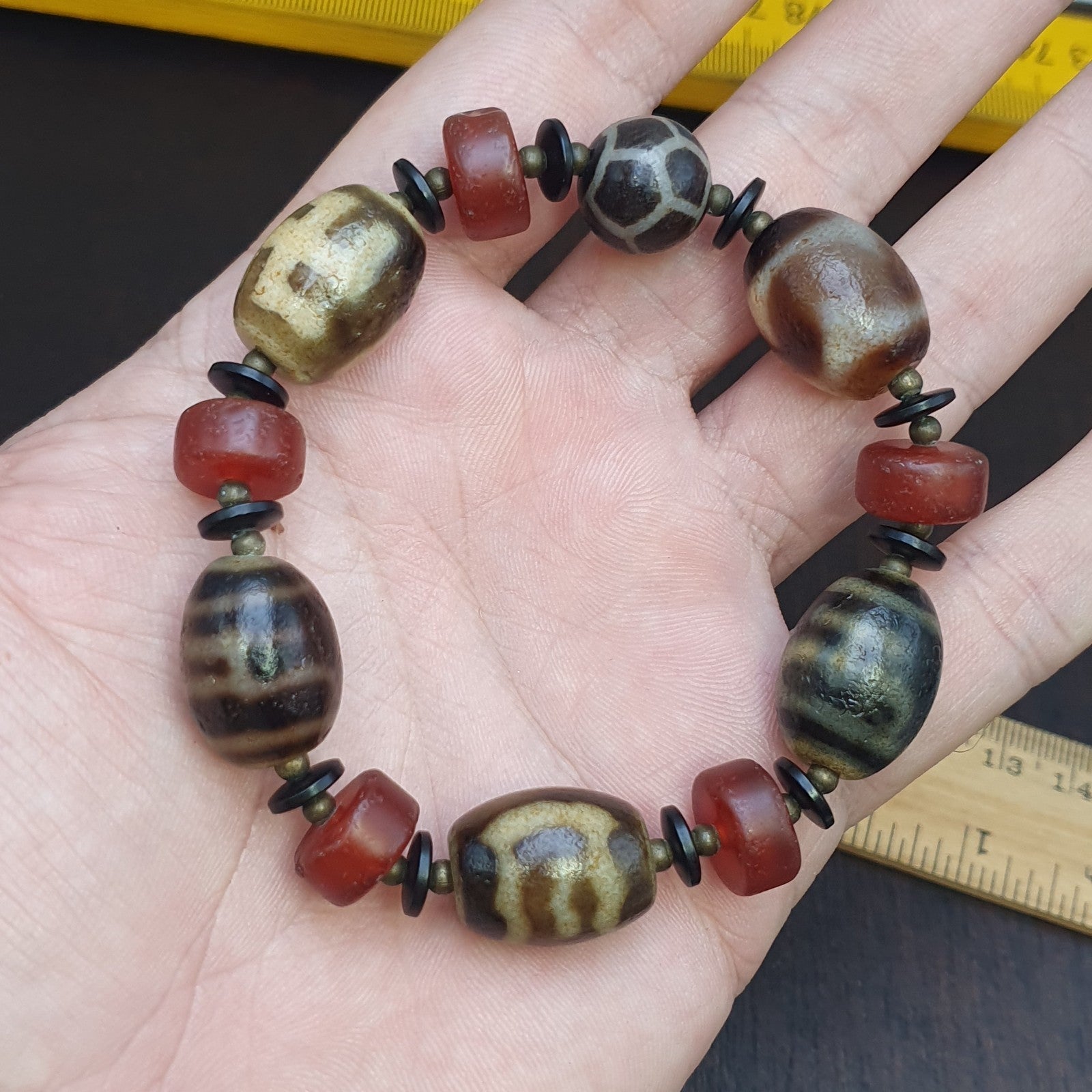 Tibetan dzi beads & Carnelian Beads old amulet Agate Vintage Tibet Bracelet