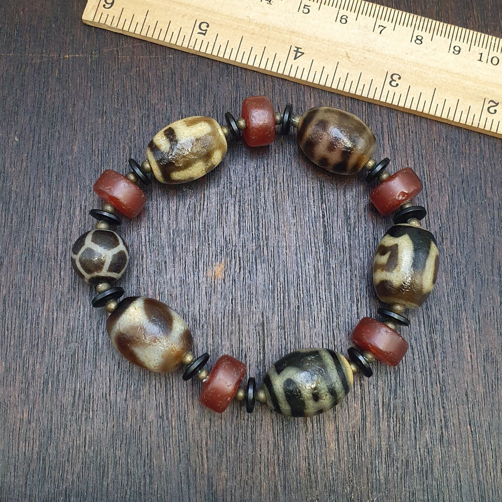 Tibetan dzi beads & Carnelian Beads old amulet Agate Vintage Tibet Bracelet