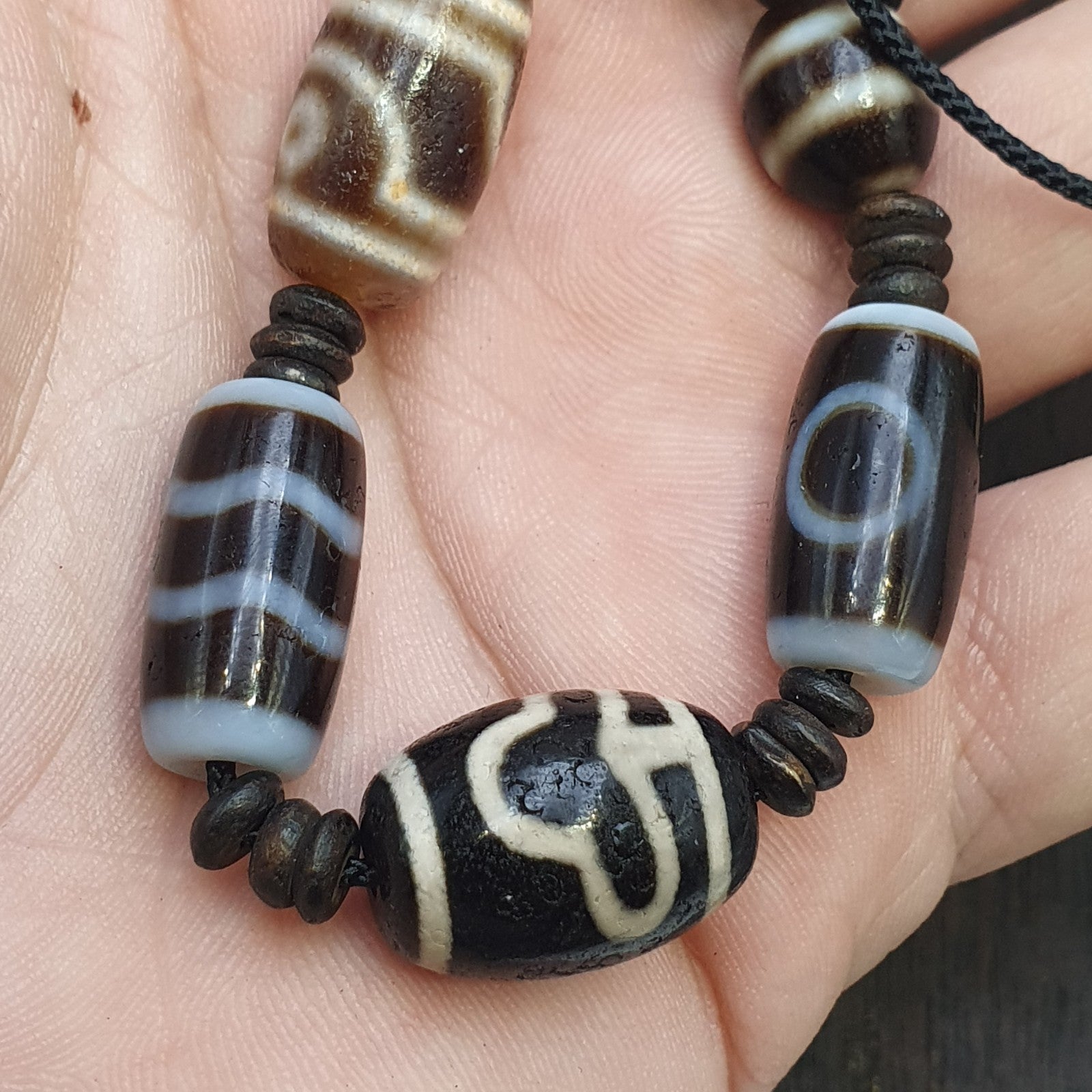 Lot 7 Unique Patterns Tibetan Old  Agate Dzi Eye Beads Protective Amulet Pendant