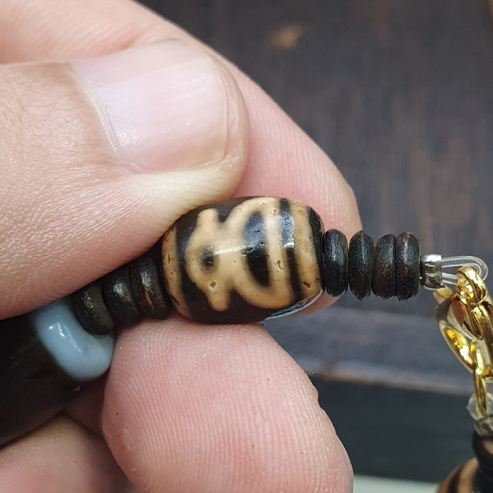 Tibetan Old Agate Dzi Beads Protective  Bracelets Amulet Pendant