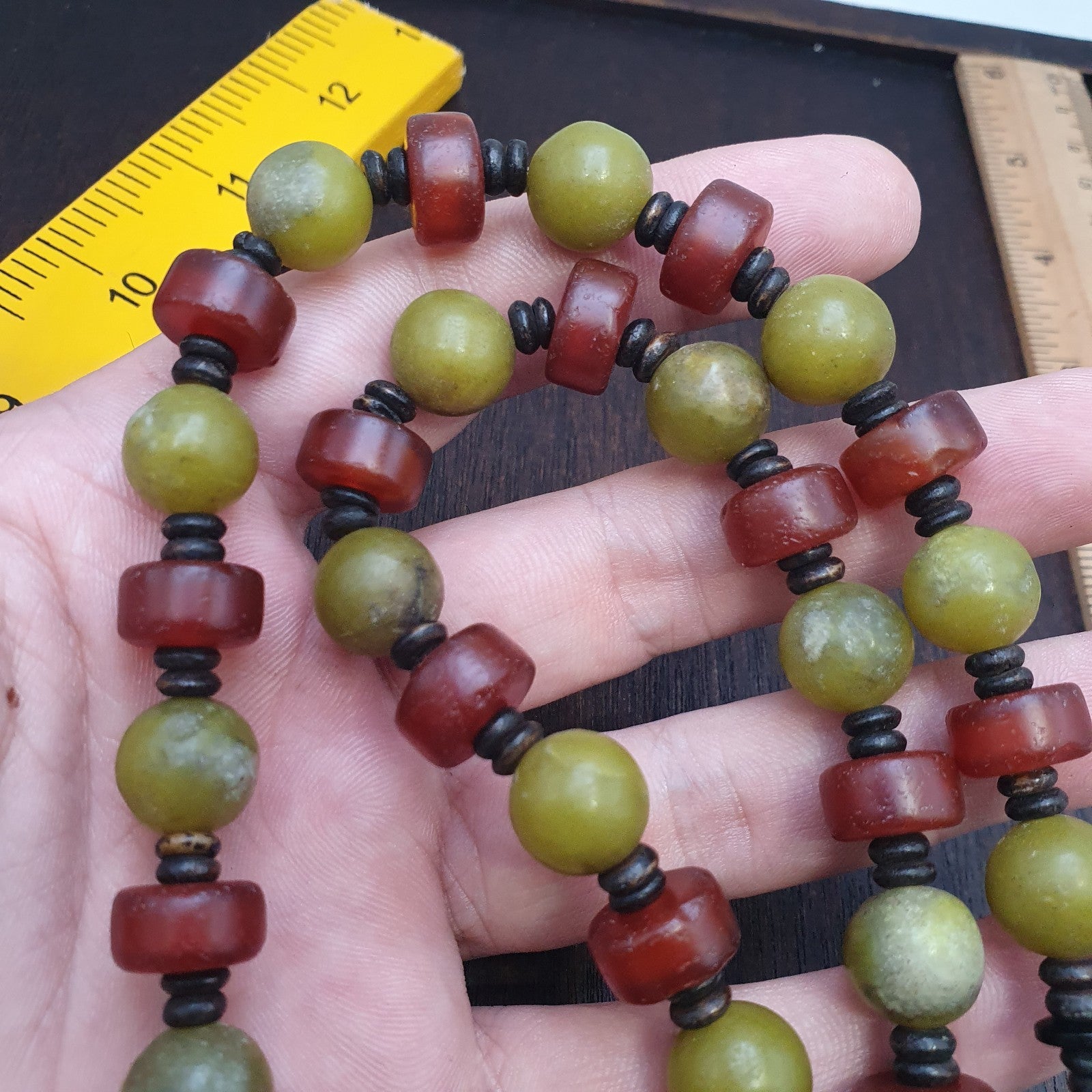 Himalayan Serpentine Jade & Carnelian Bead Necklace, Ethnic, Healing Stones