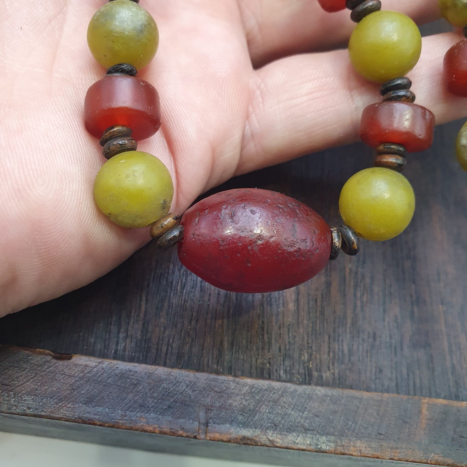 Himalayan Serpentine Jade & Carnelian Bead Necklace, Ethnic, Healing Stones