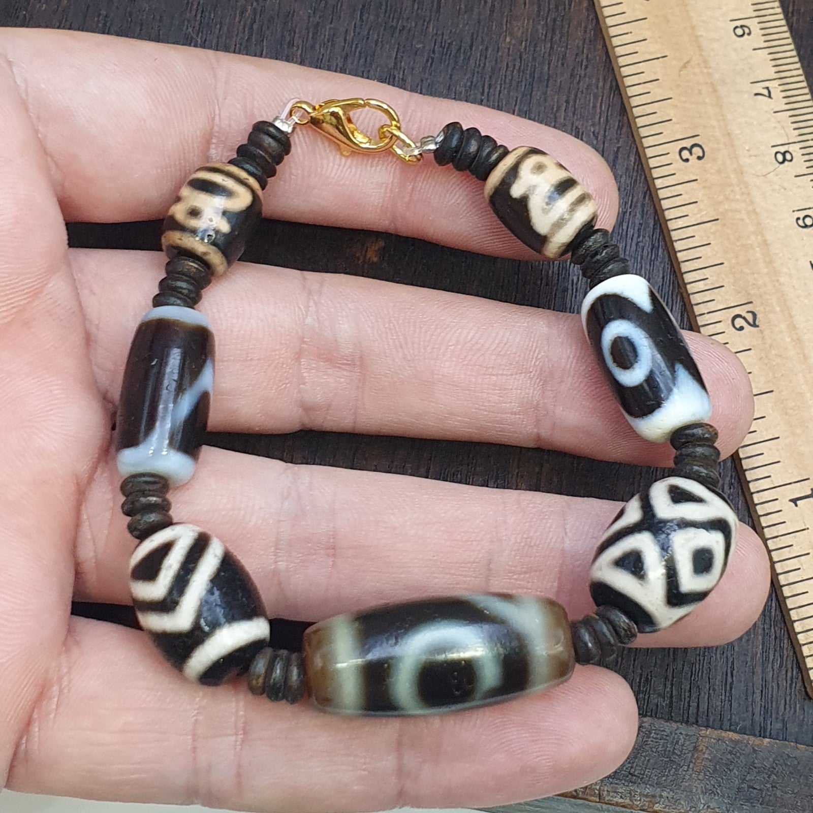 Tibetan Old Agate Dzi Beads Protective  Bracelets Amulet Pendant