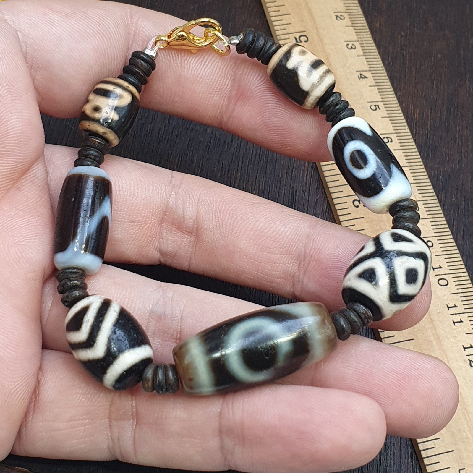Tibetan Old Agate Dzi Beads Protective  Bracelets Amulet Pendant