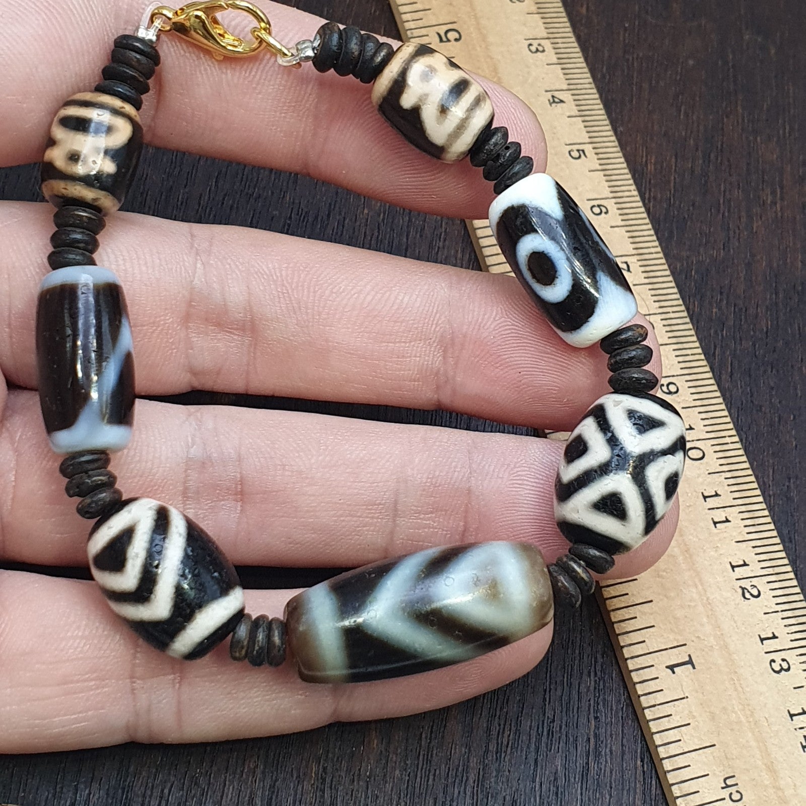 Tibetan Old Agate Dzi Beads Protective  Bracelets Amulet Pendant