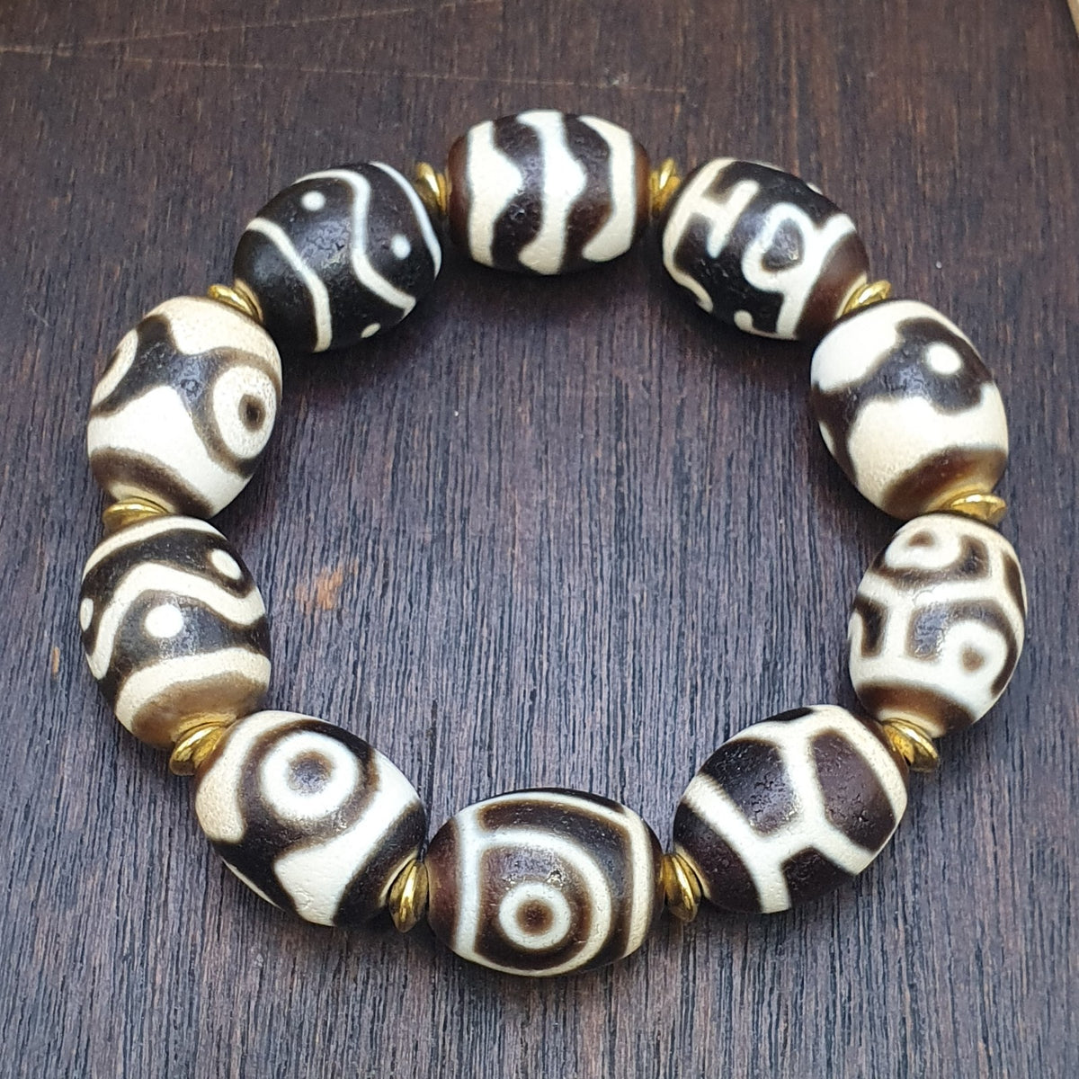 Unique Tibetan Old  Agate Dzi Eye Beads Protective  Bracelets Amulet Pendant