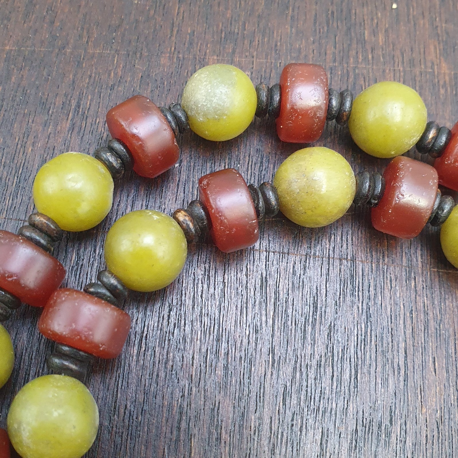 Himalayan Serpentine Jade & Carnelian Bead Necklace, Ethnic, Healing Stones