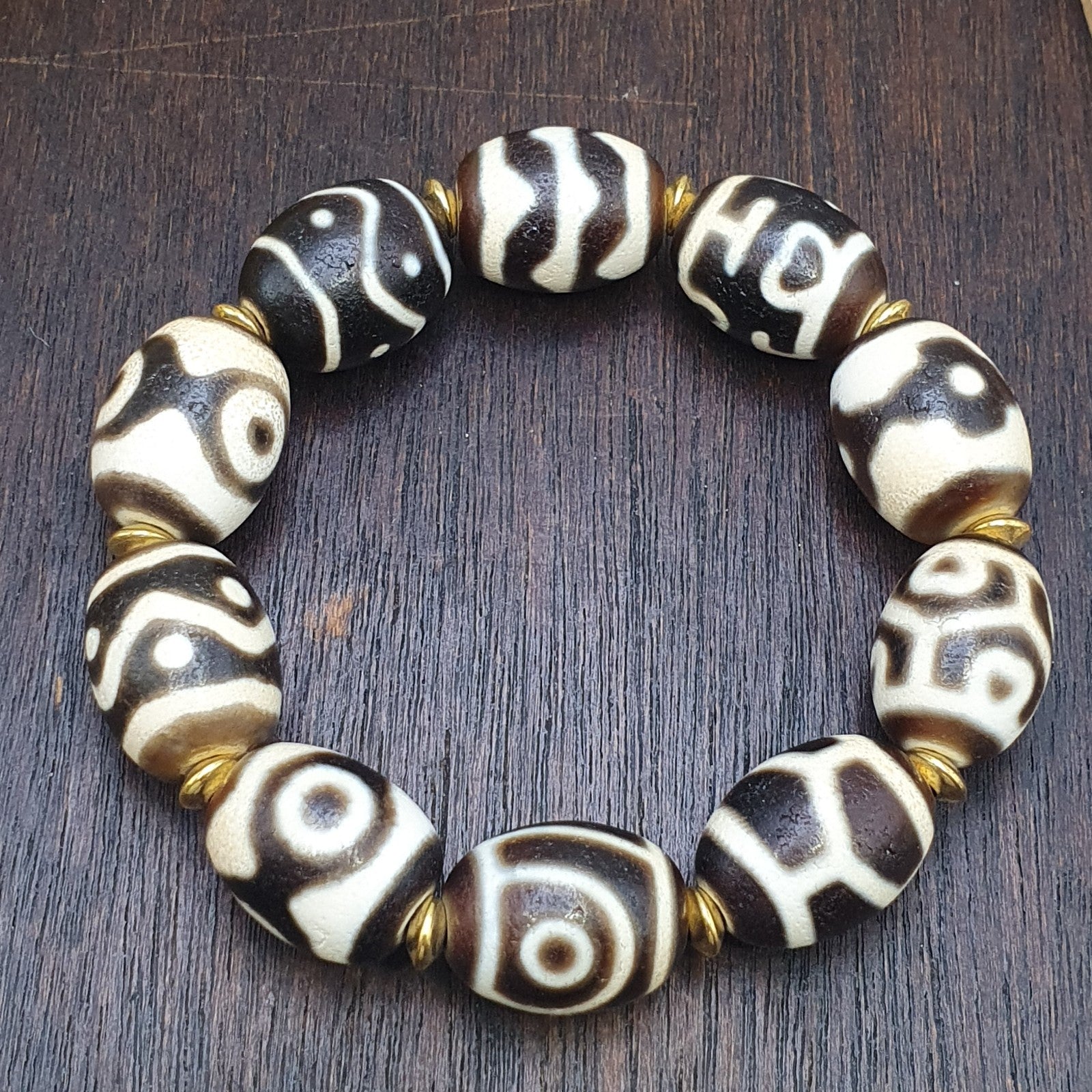 Unique Tibetan Old  Agate Dzi Eye Beads Protective  Bracelets Amulet Pendant