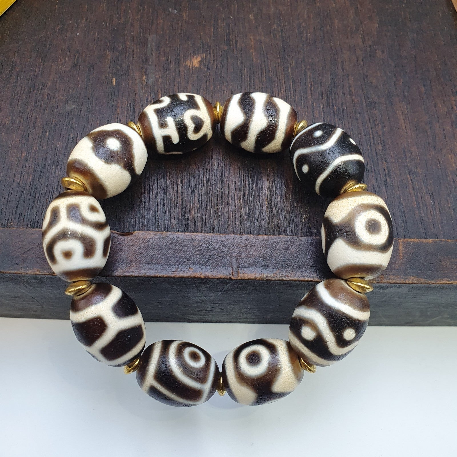 Unique Tibetan Old  Agate Dzi Eye Beads Protective  Bracelets Amulet Pendant