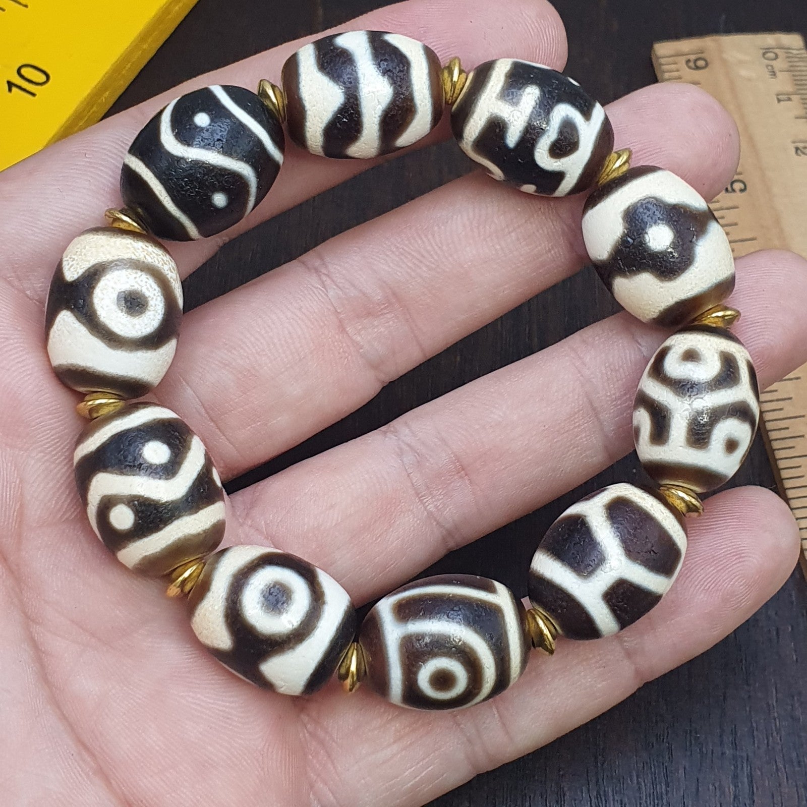 Unique Tibetan Old  Agate Dzi Eye Beads Protective  Bracelets Amulet Pendant