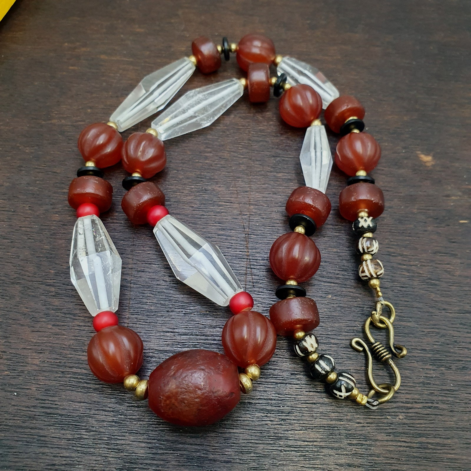 Himalayan Indo Tibetan Agate Carnelian Himalayan Crystal quartz  Amulet Necklace