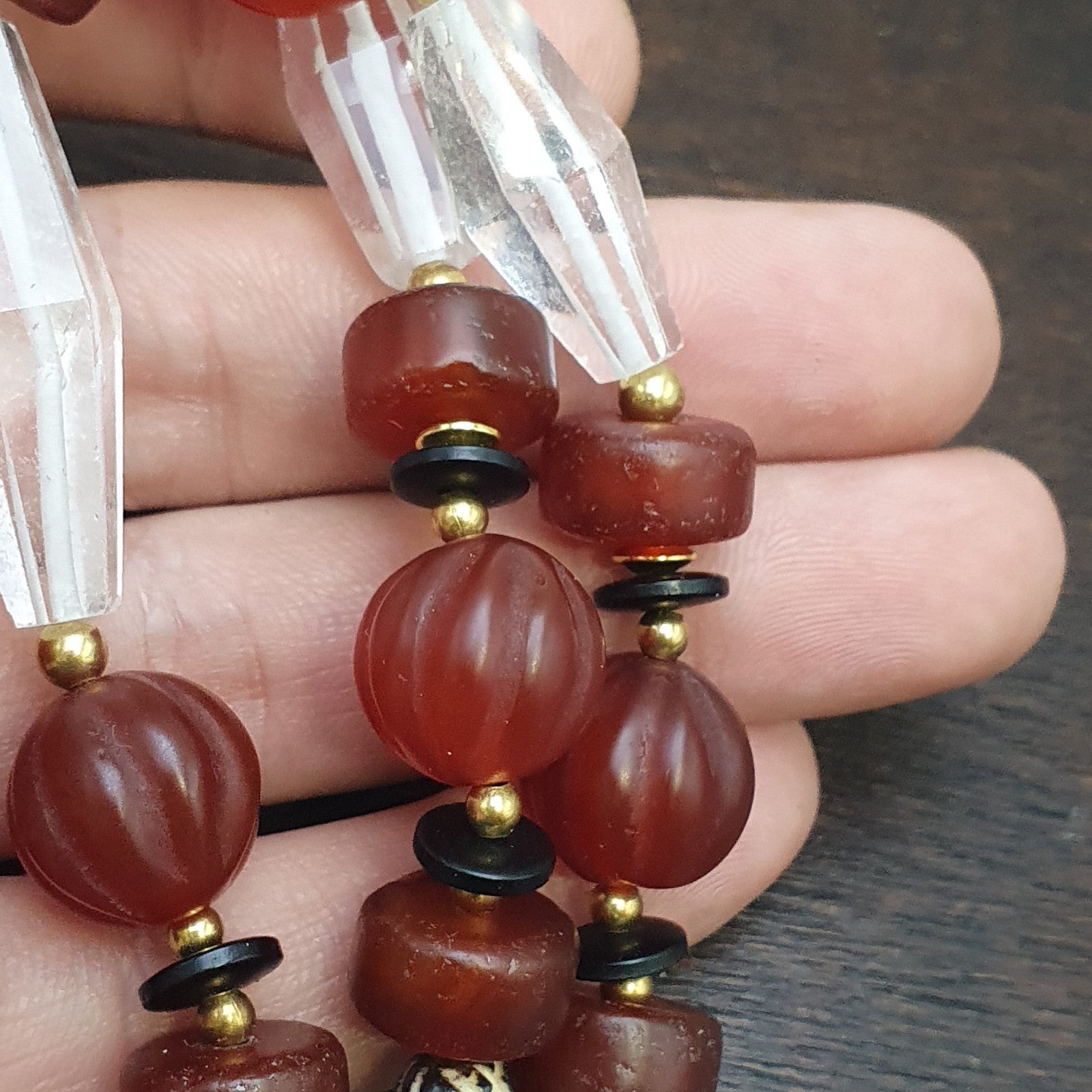 Himalayan Indo Tibetan Agate Carnelian Himalayan Crystal quartz  Amulet Necklace