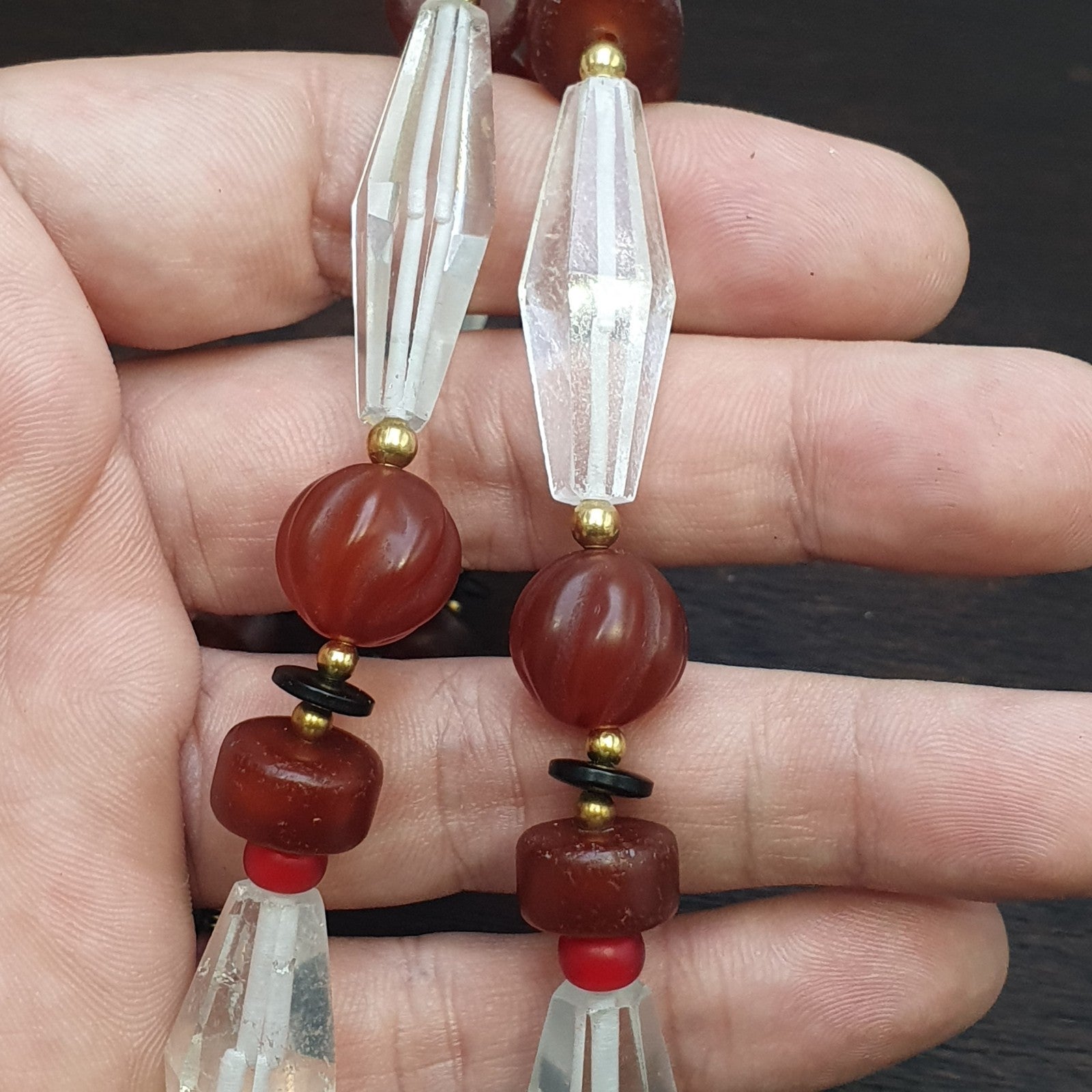 Himalayan Indo Tibetan Agate Carnelian Himalayan Crystal quartz  Amulet Necklace