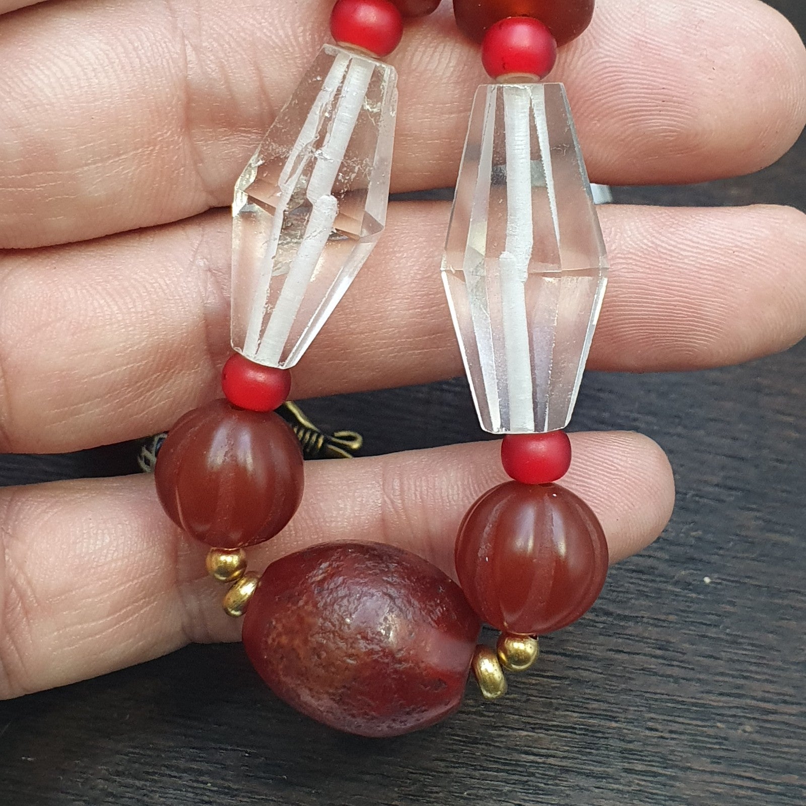 Himalayan Indo Tibetan Agate Carnelian Himalayan Crystal quartz  Amulet Necklace