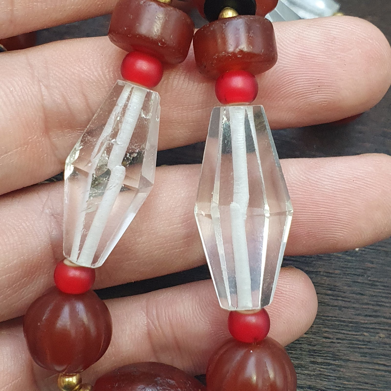 Himalayan Indo Tibetan Agate Carnelian Himalayan Crystal quartz  Amulet Necklace