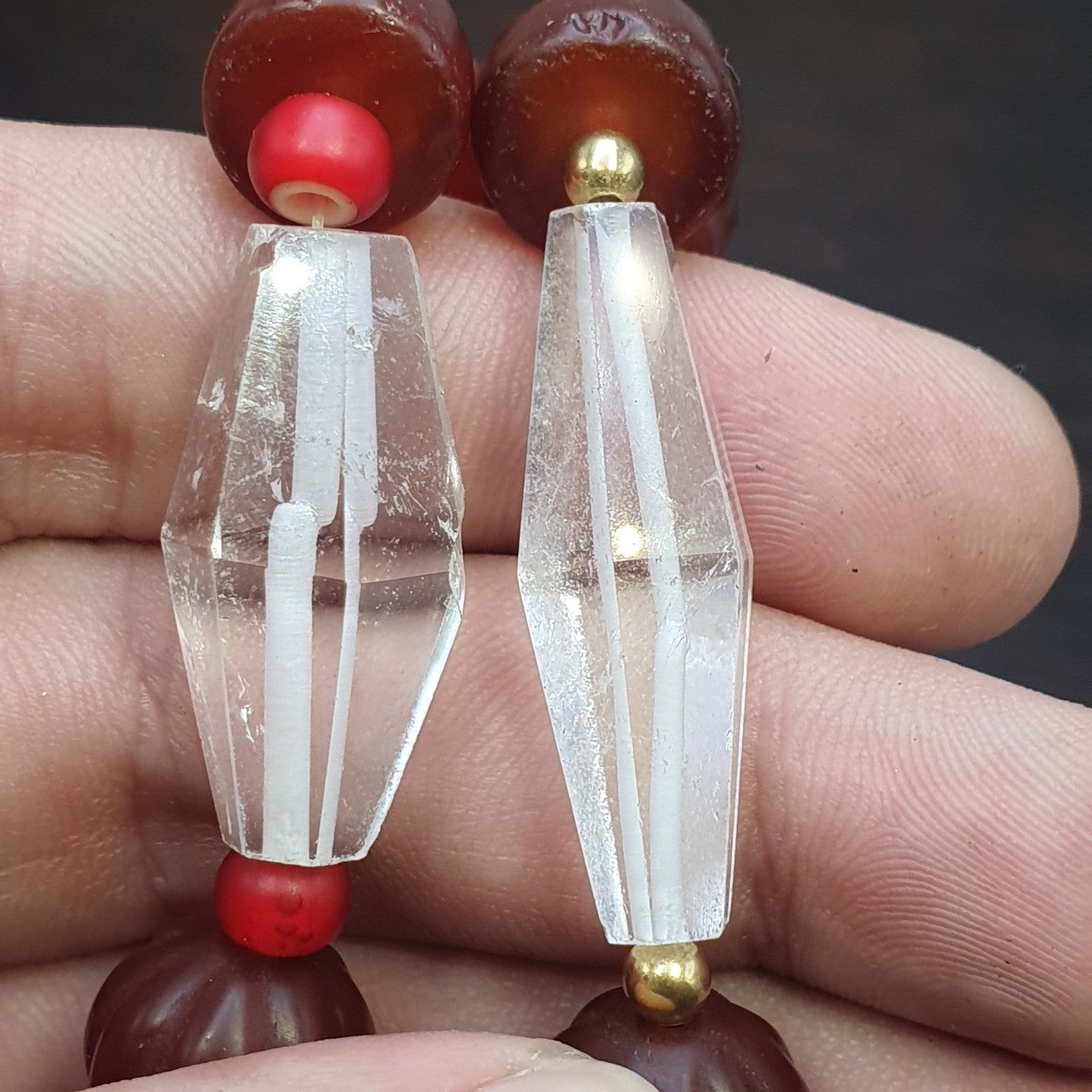 Himalayan Indo Tibetan Agate Carnelian Himalayan Crystal quartz  Amulet Necklace