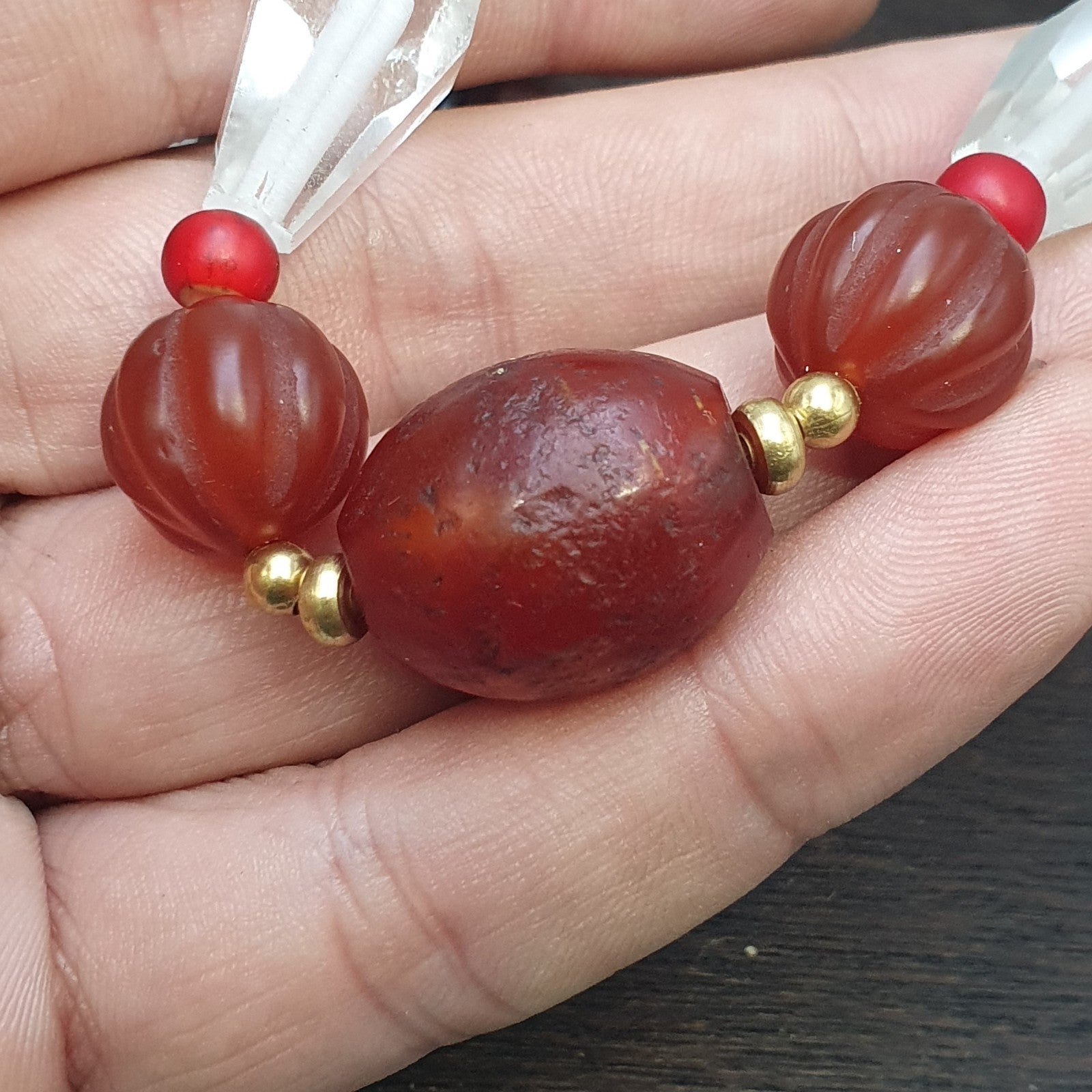 Himalayan Indo Tibetan Agate Carnelian Himalayan Crystal quartz  Amulet Necklace