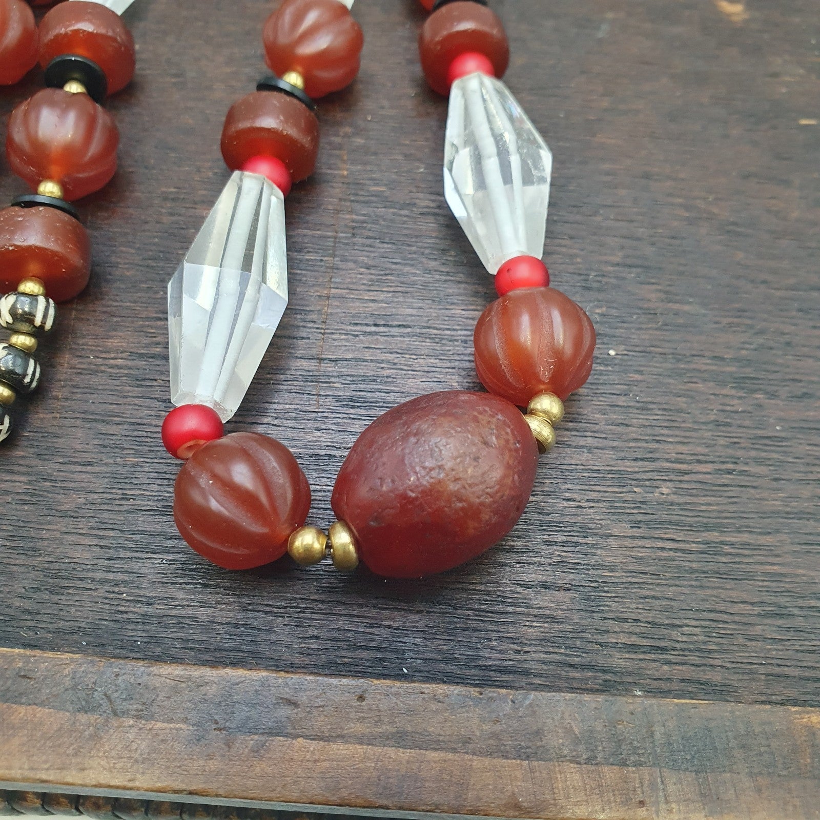 Himalayan Indo Tibetan Agate Carnelian Himalayan Crystal quartz  Amulet Necklace