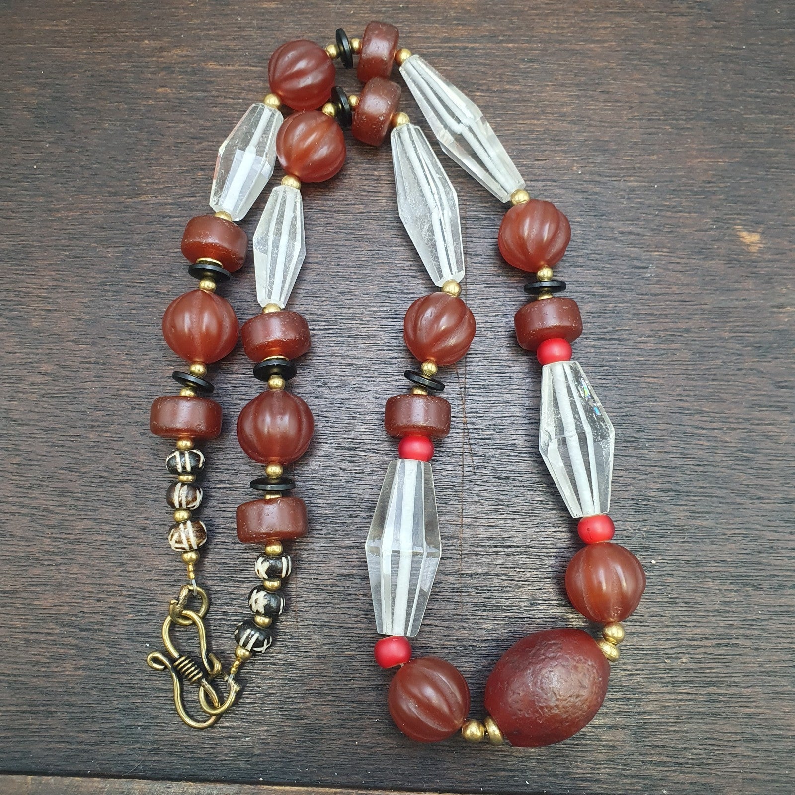 Himalayan Indo Tibetan Agate Carnelian Himalayan Crystal quartz  Amulet Necklace