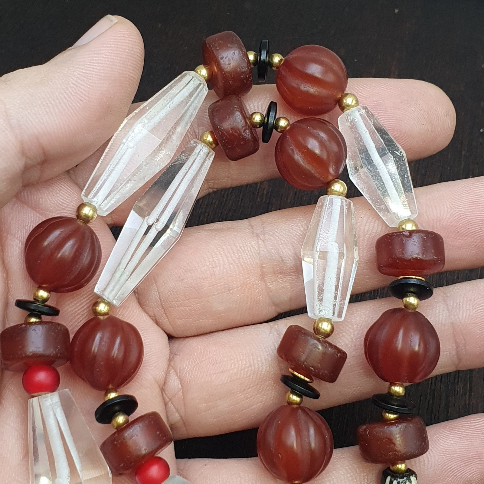 Himalayan Indo Tibetan Agate Carnelian Himalayan Crystal quartz  Amulet Necklace