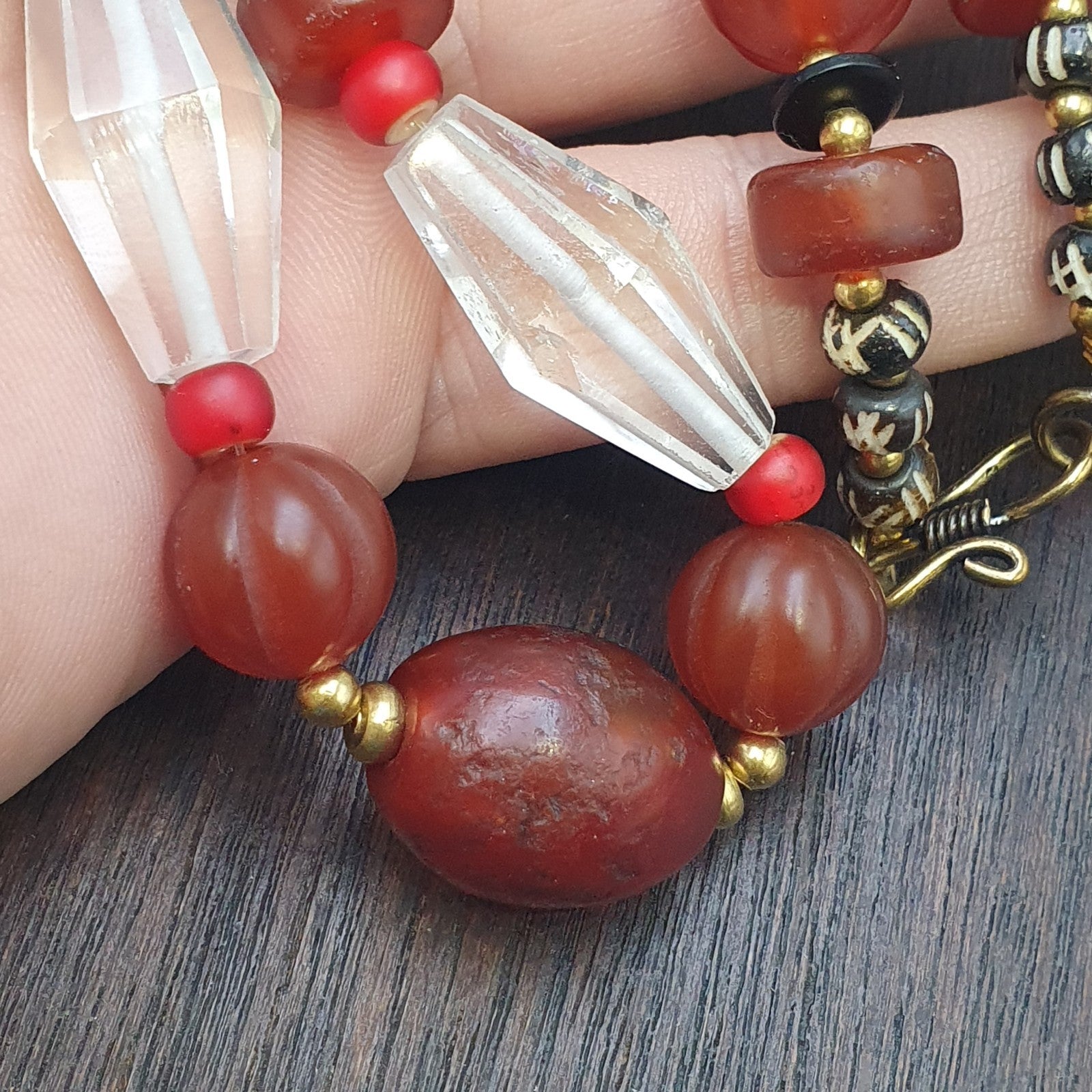 Himalayan Indo Tibetan Agate Carnelian Himalayan Crystal quartz  Amulet Necklace