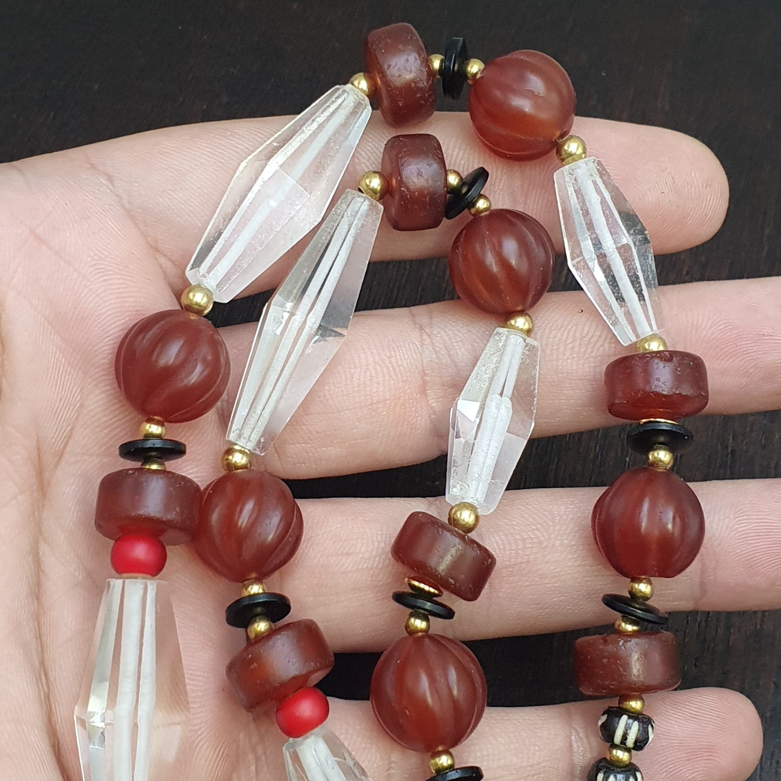 Himalayan Indo Tibetan Agate Carnelian Himalayan Crystal quartz  Amulet Necklace