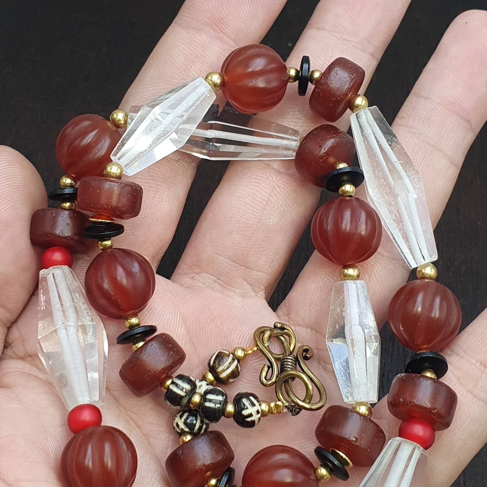 Himalayan Indo Tibetan Agate Carnelian Himalayan Crystal quartz  Amulet Necklace