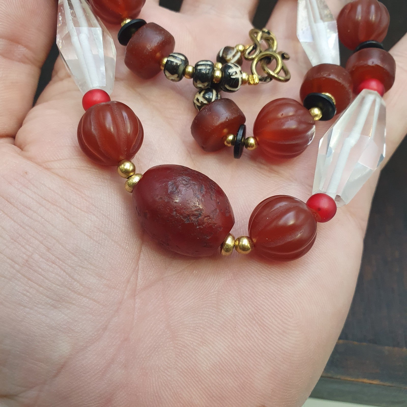 Himalayan Indo Tibetan Agate Carnelian Himalayan Crystal quartz  Amulet Necklace