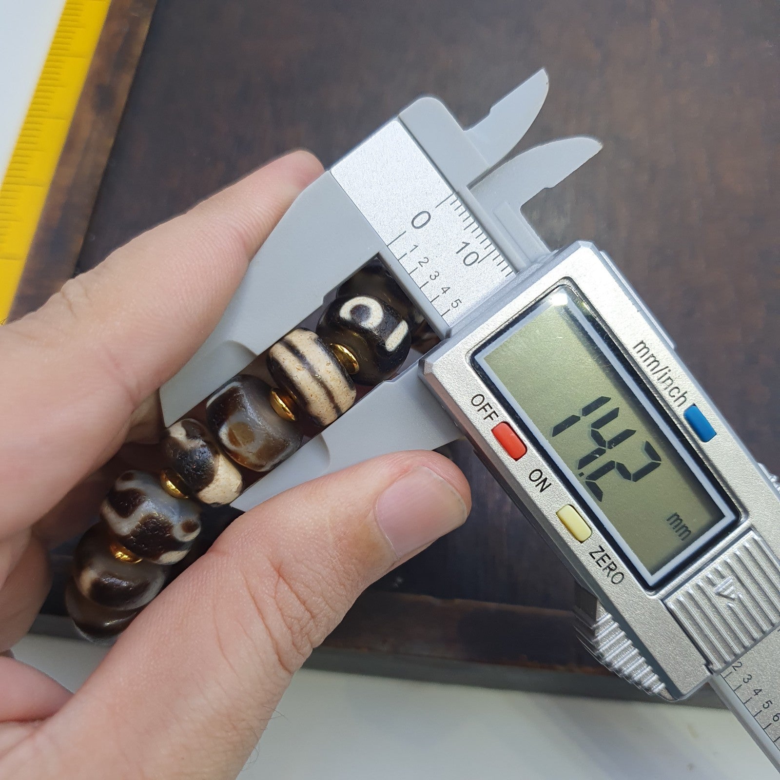 Tibetan nepalese dzi beads bracelet handmade cylindrical beads, gold spacers