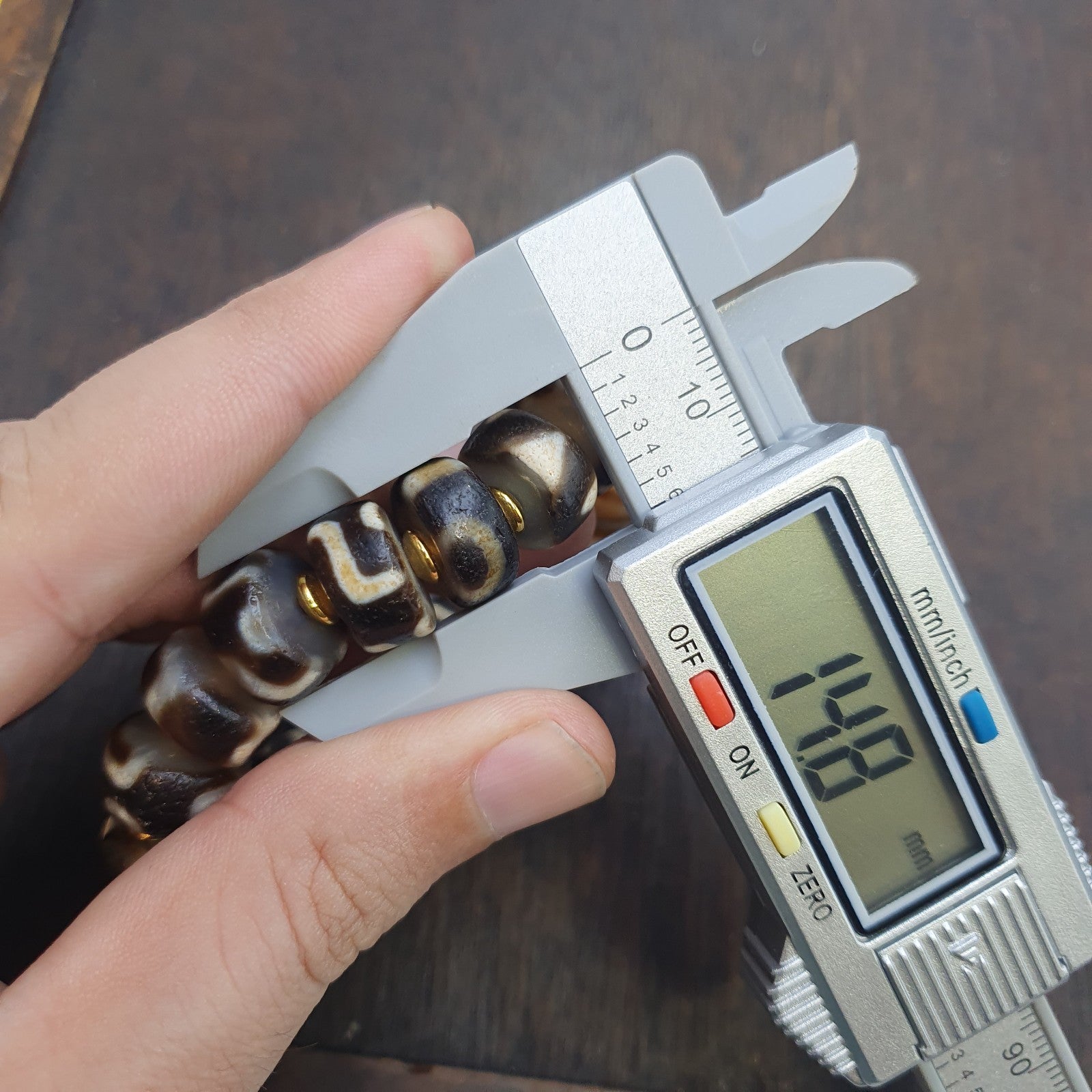 Tibetan nepalese dzi beads bracelet handmade cylindrical beads, gold spacers