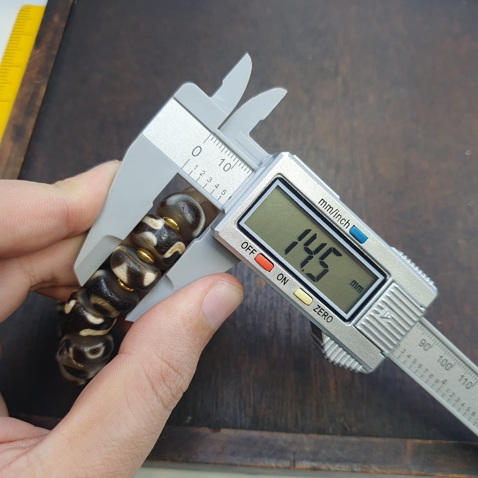 Tibetan nepalese dzi beads bracelet handmade cylindrical beads, gold spacers