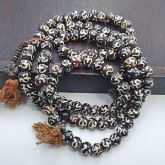 Vintage Himalayan Inscripted Spells on Yak Bone 108 BEADS ROSARY Mala TB-B34
