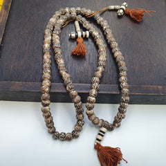 Vintage Himalayan Inscripted Spells on Yak Bone 108 BEADS ROSARY Mala TB-B33