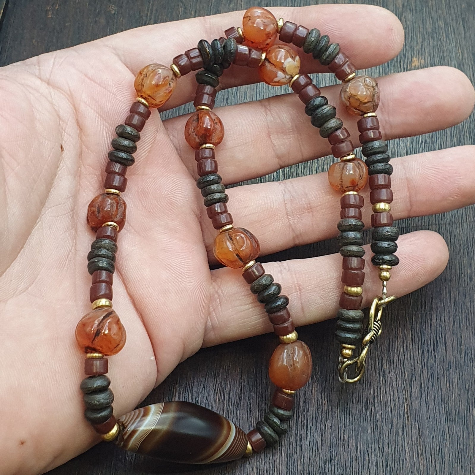 HIMALAYAN Indo Tibetan Central Asian Agate beads Decorated beaded necklace