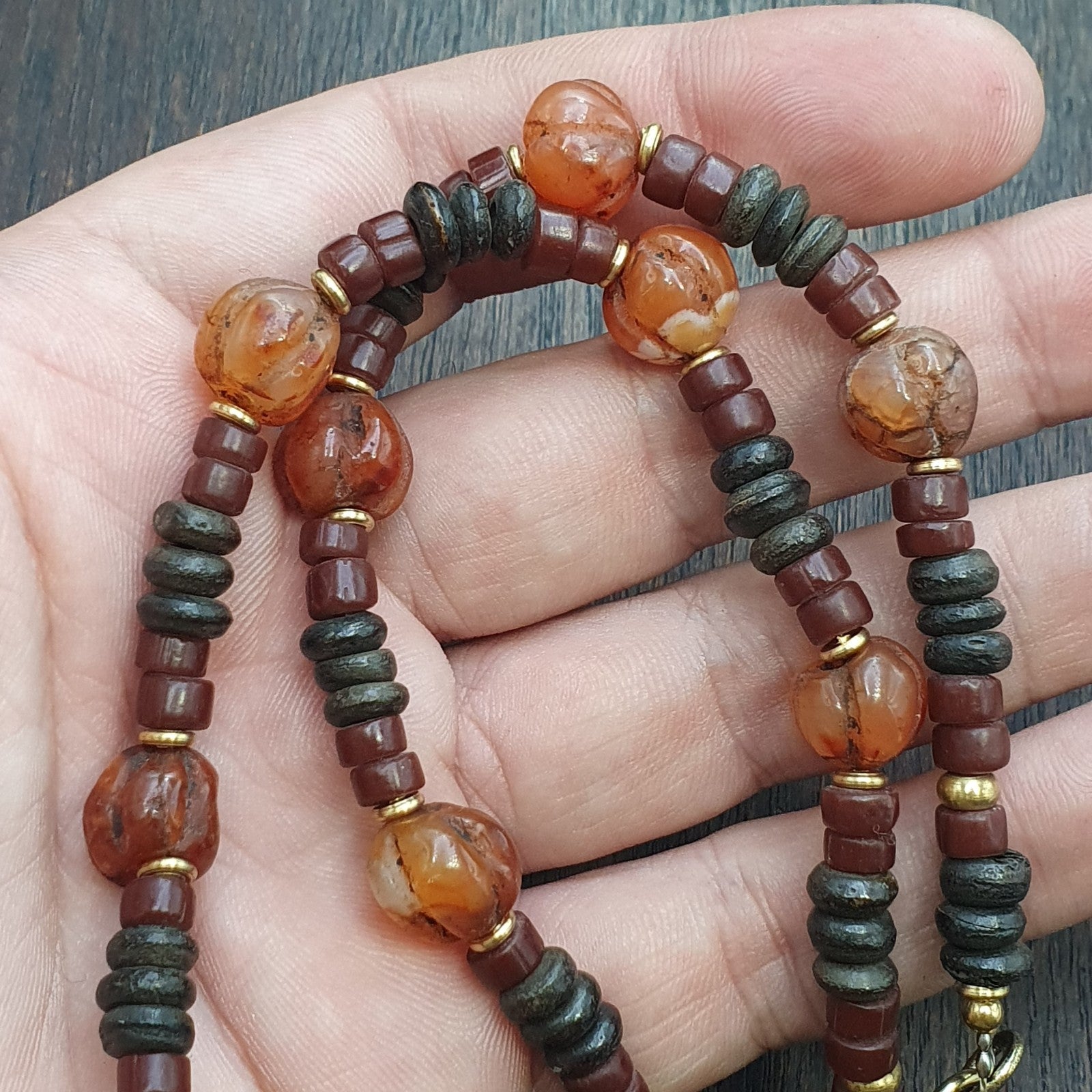 HIMALAYAN Indo Tibetan Central Asian Agate beads Decorated beaded necklace