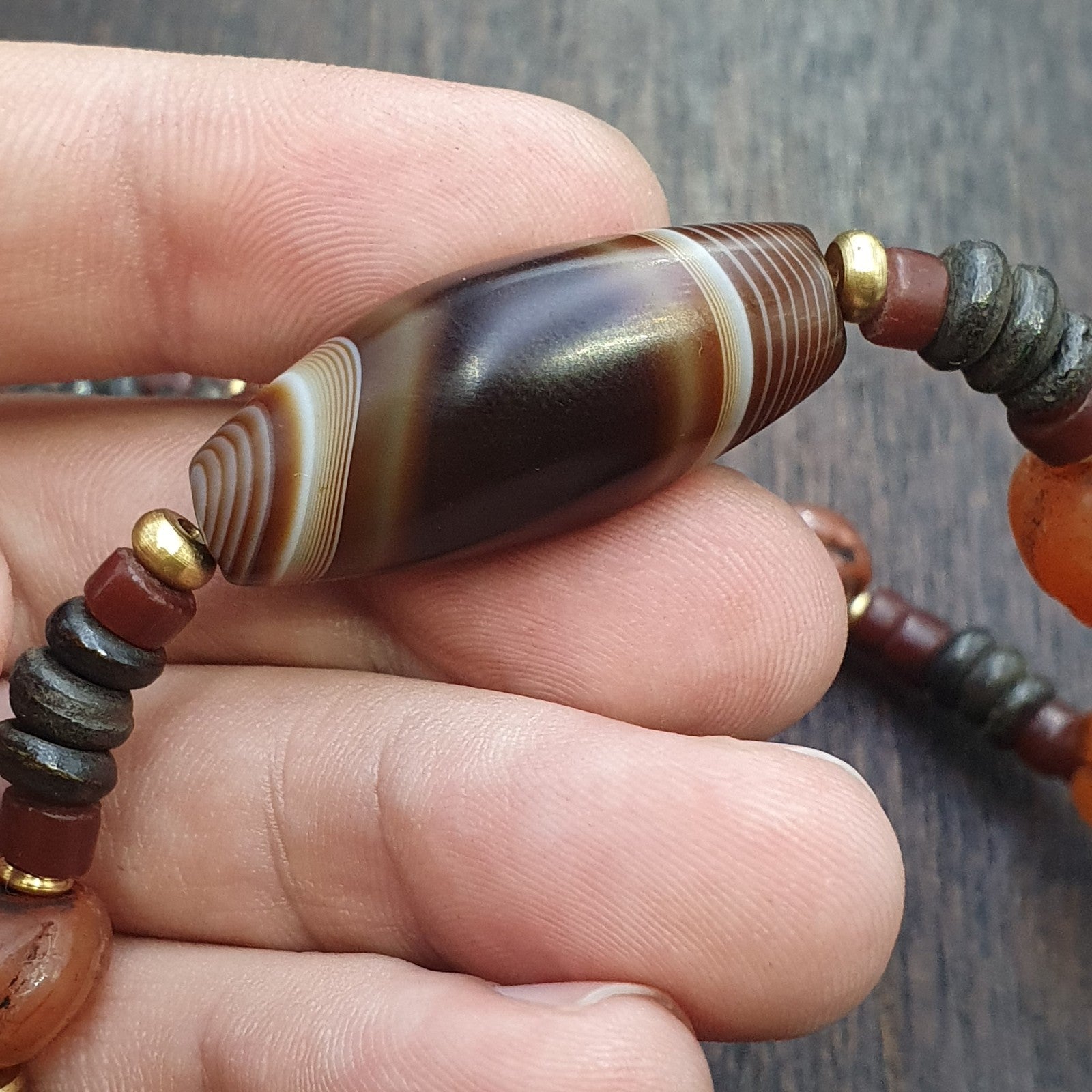 HIMALAYAN Indo Tibetan Central Asian Agate beads Decorated beaded necklace