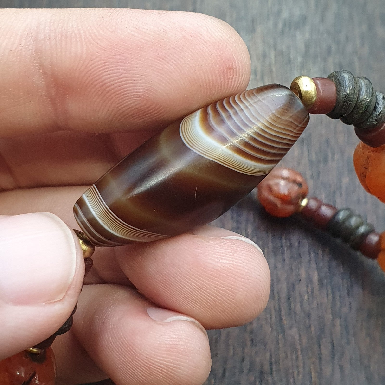 HIMALAYAN Indo Tibetan Central Asian Agate beads Decorated beaded necklace