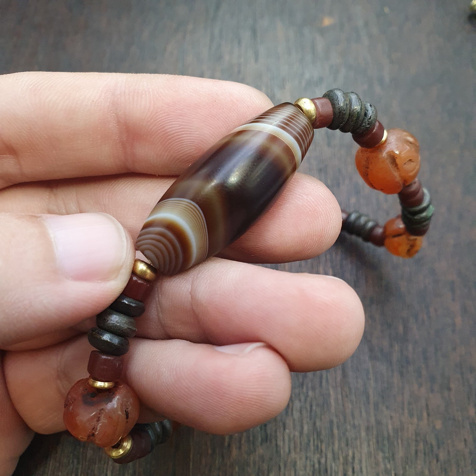 HIMALAYAN Indo Tibetan Central Asian Agate beads Decorated beaded necklace