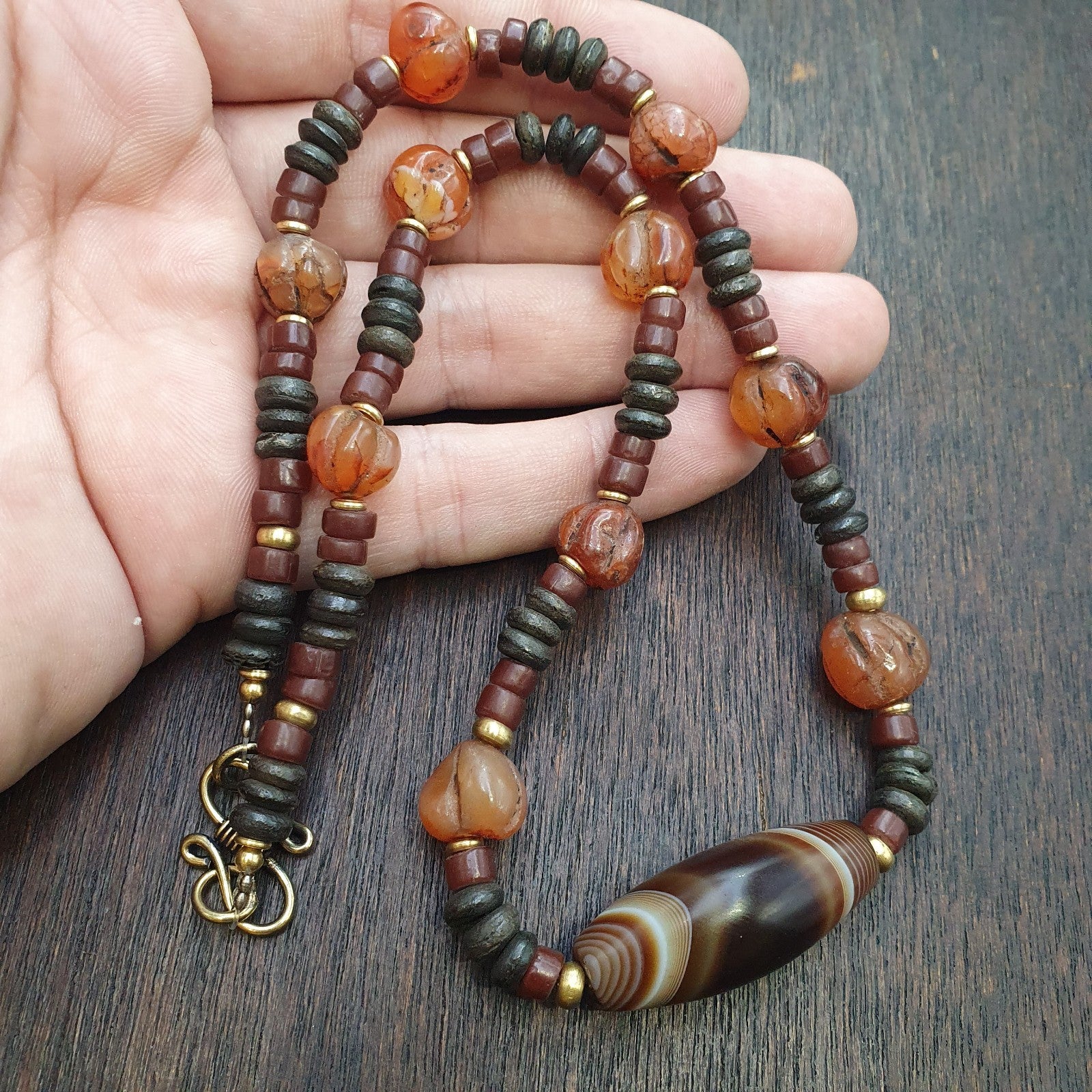 HIMALAYAN Indo Tibetan Central Asian Agate beads Decorated beaded necklace