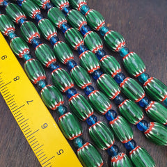 Big size Vintage Venetian Style Old green Chevron Glass Beads Long Strand