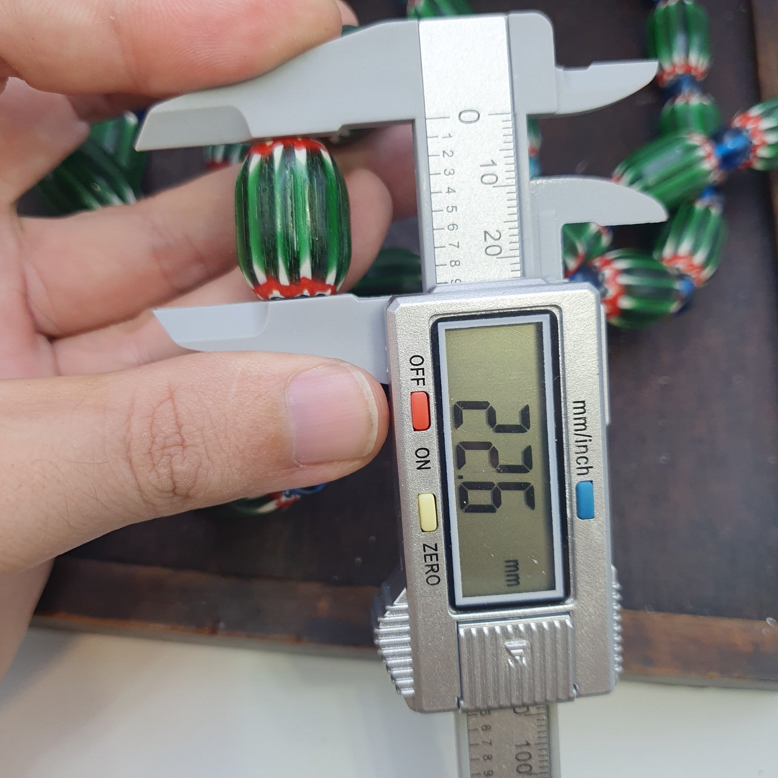 Big size Vintage Venetian Style Old green Chevron Glass Beads Long Strand