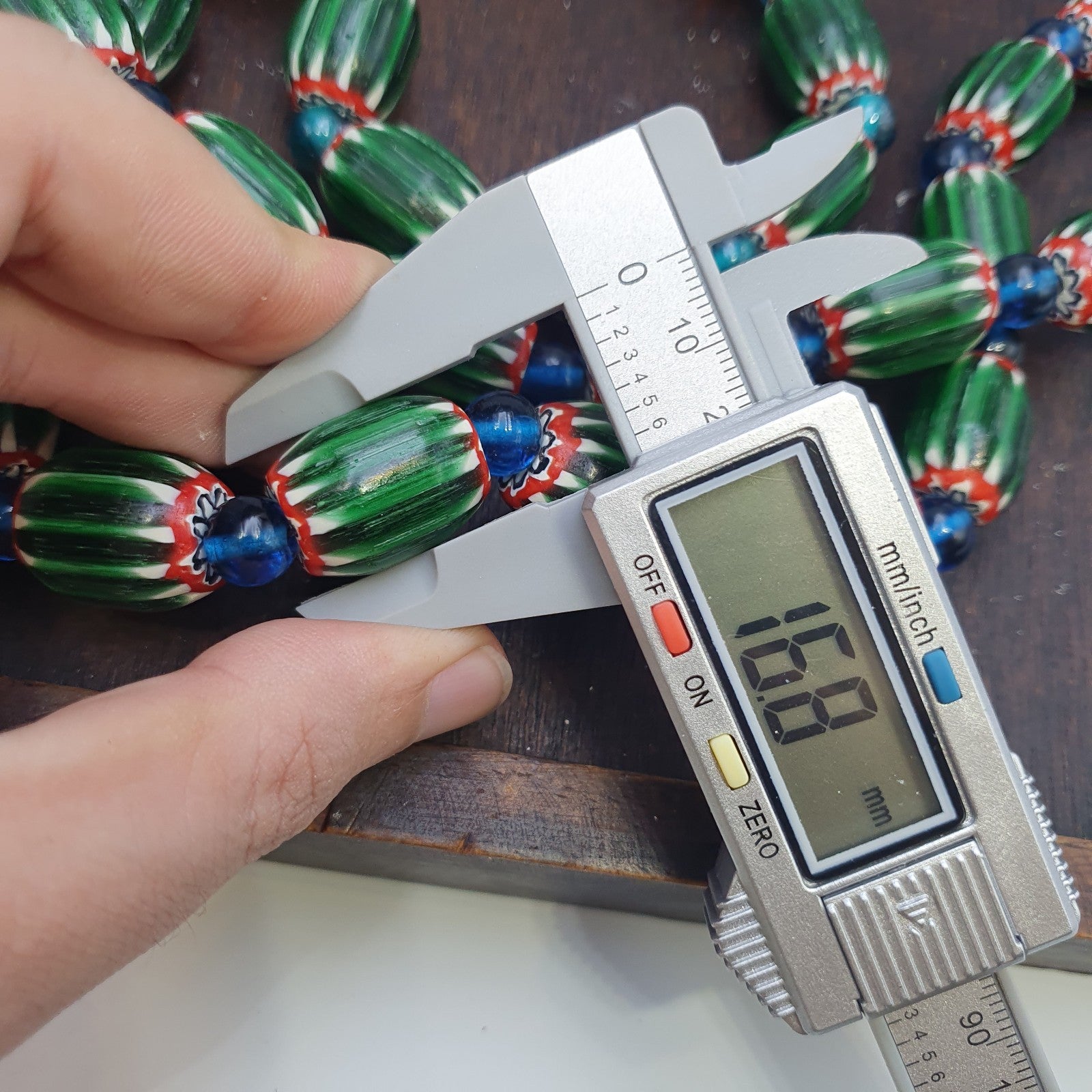 Big size Vintage Venetian Style Old green Chevron Glass Beads Long Strand