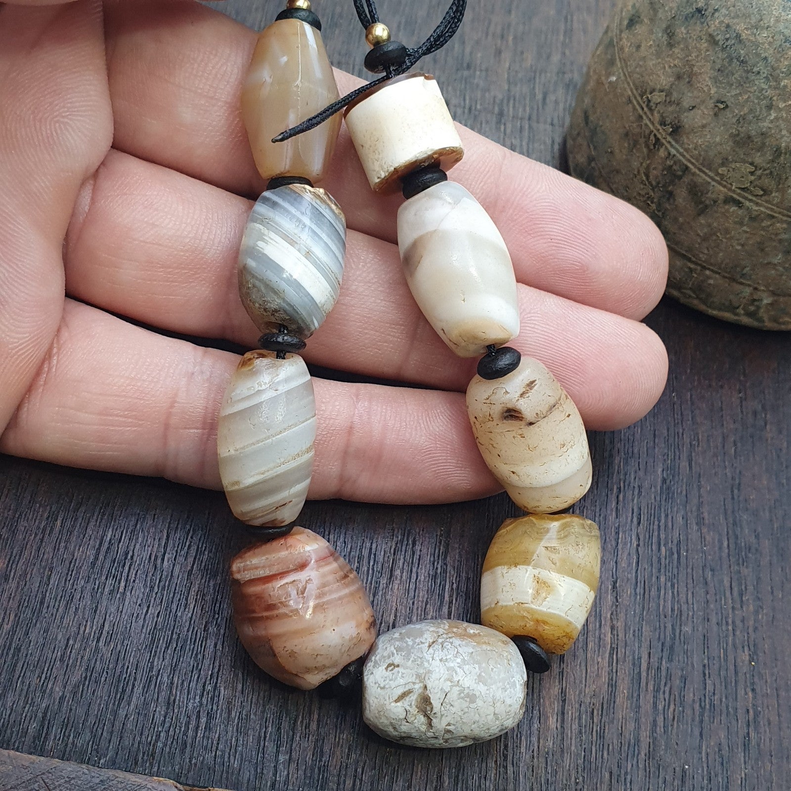 Lot 9 Ancient Middle eastern Yemeni African agate beaded Bracelet 1500+ y old